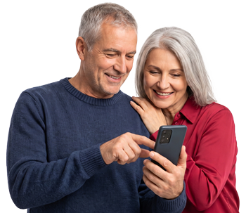 Happy senior couple calling our licensed insurance agents