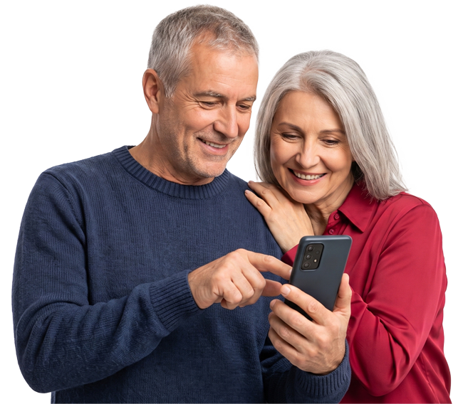 Happy senior couple calling our licensed insurance agents