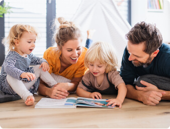 Young family smiling and spending quality time together