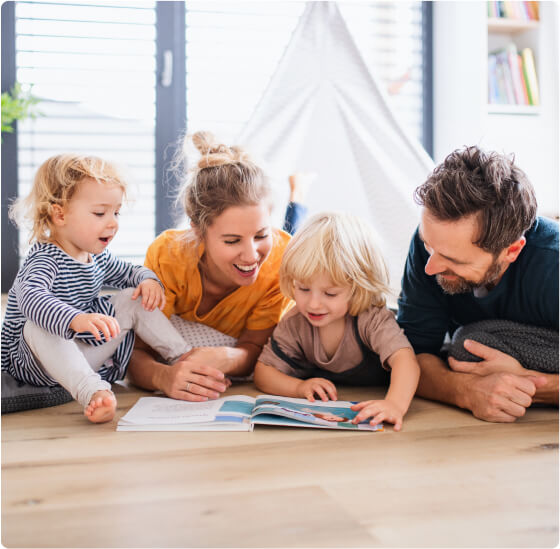 Young family smiling and spending quality time together